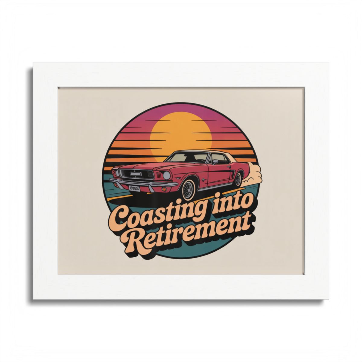 Coasting Into Retirement Retro Sunset Style Car Framed Art Posters - Retiree Gifts Retirement Party
