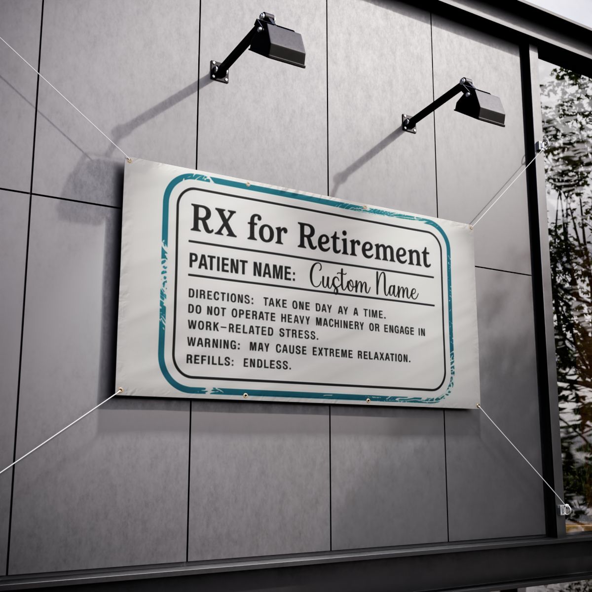 Rx For Retirement Prescription Funny Gag Gift Vinyl Banner or Yard Sign - Retiree Gifts Retirement Party