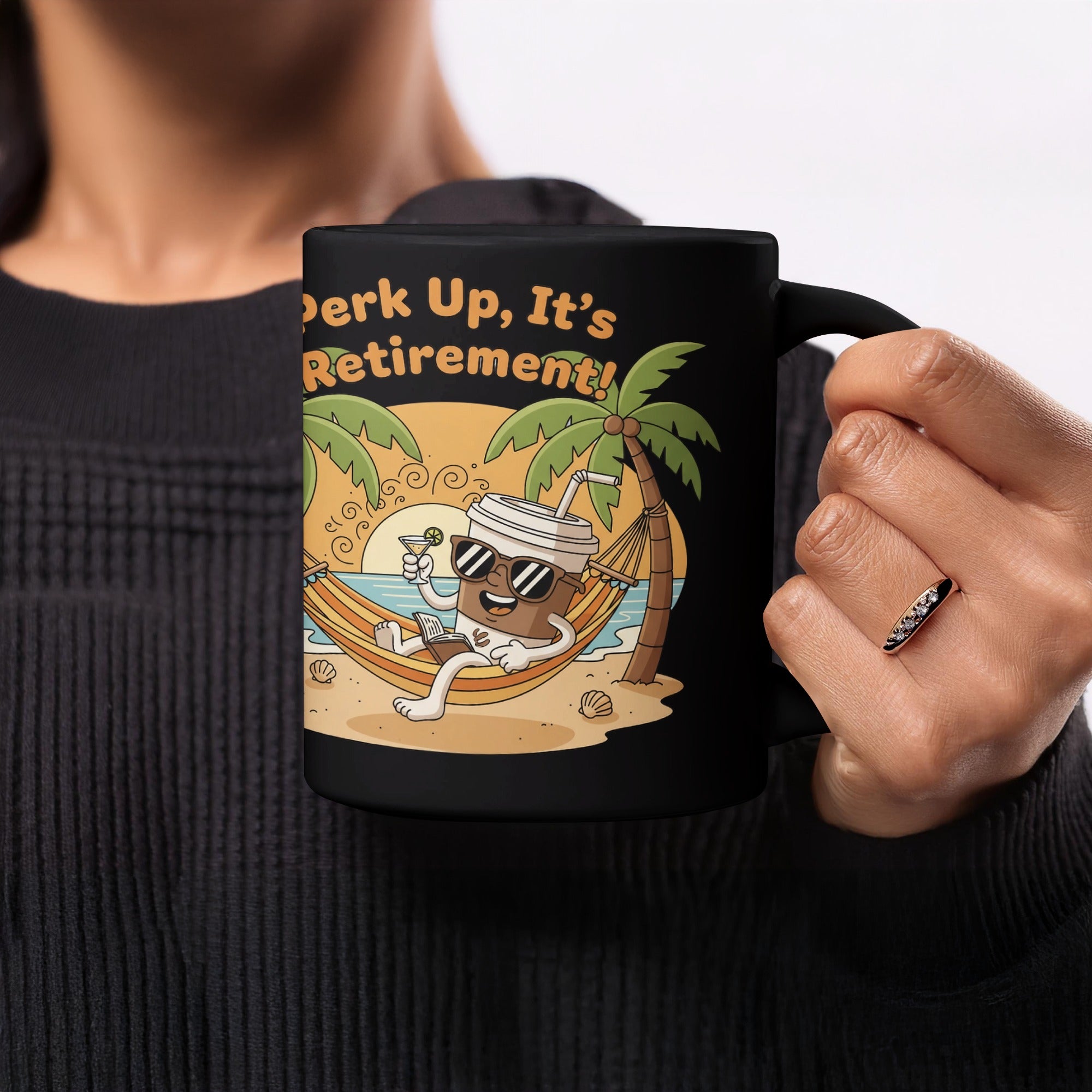 Cheerful Perk Up It's Retirement Beach Scene Mug