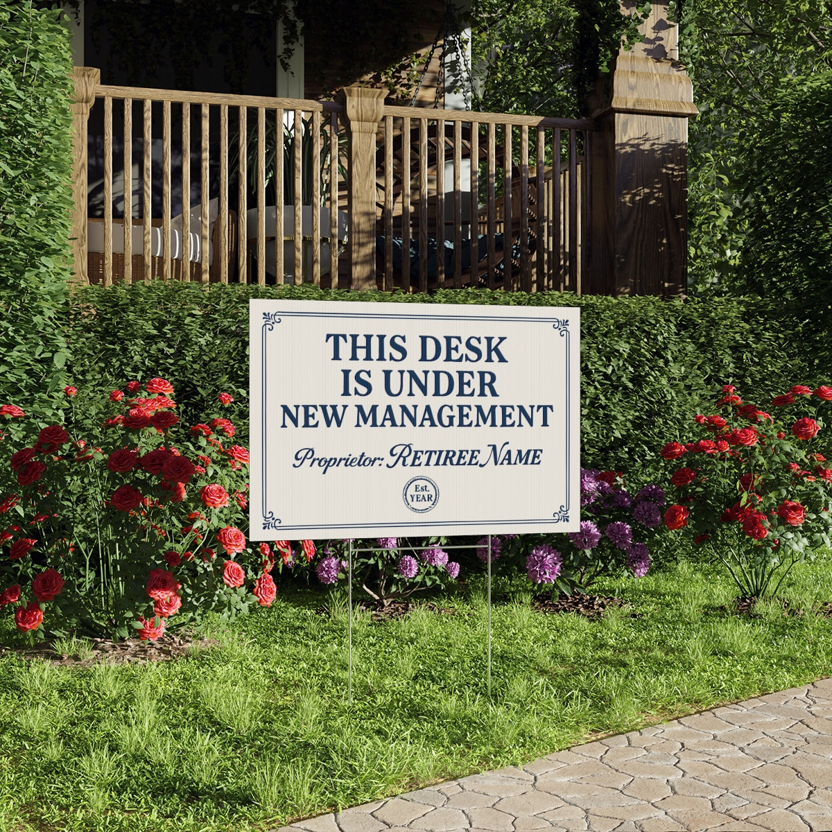 This Desk Under New Management Custom Large Vinyl Banner or Yard Sign - Retiree Gifts Retirement Party
