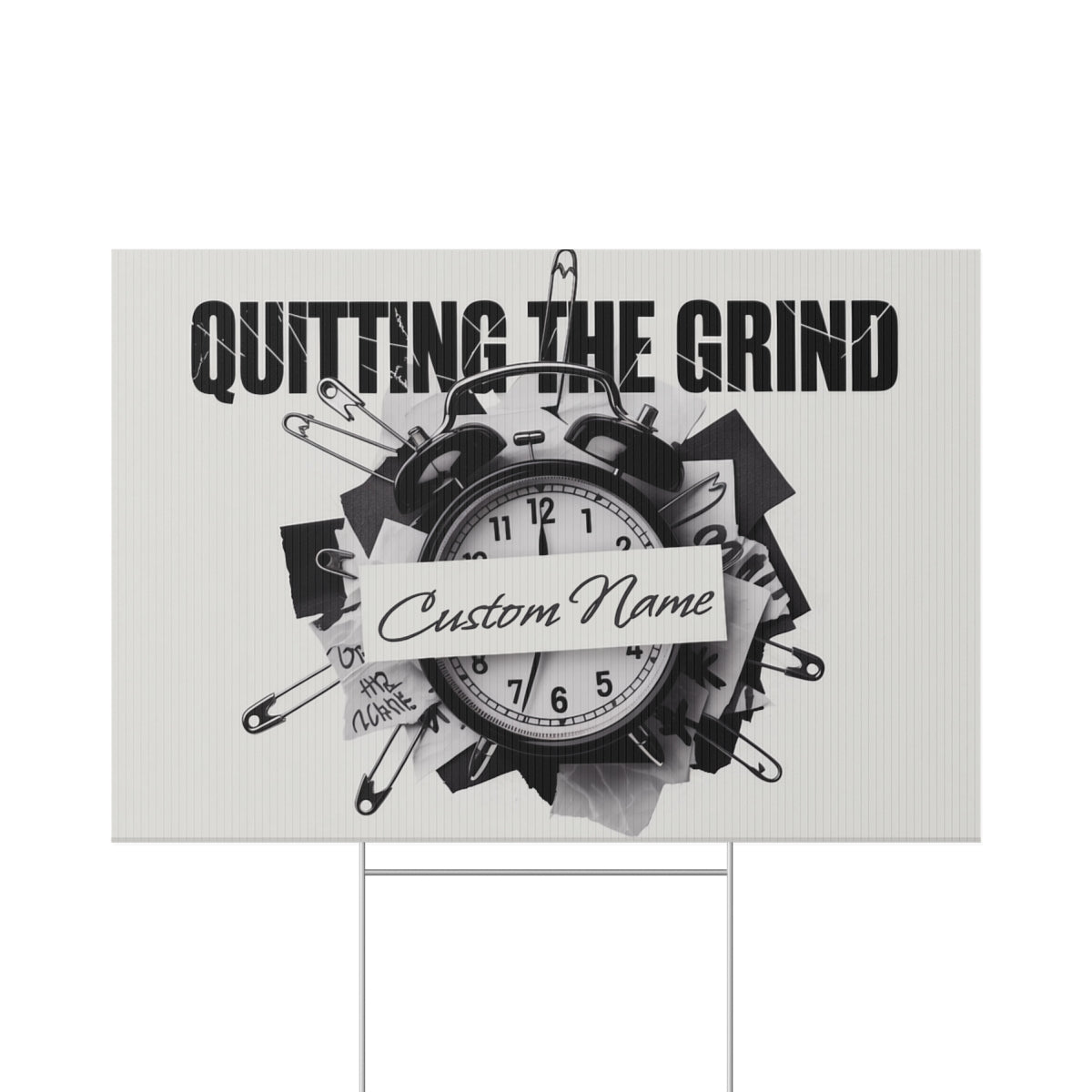 Quitting The Grind Clock with Pins on Paper Vinyl Banner or Yard Sign - Retiree Gifts Retirement Party