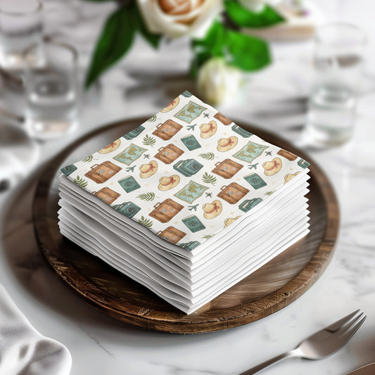 Vintage Travel-Themed Napkins for Dining Table Decor