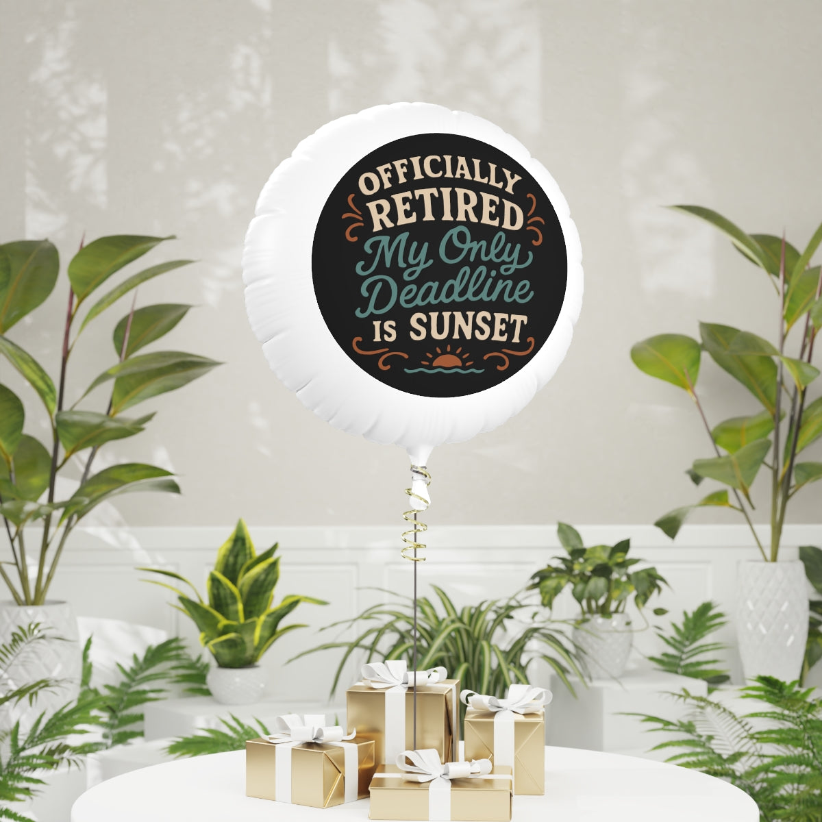 Officially Retired Sunset | My Only Deadline is Sunset | Officially Retired Retirement Gift Mylar Ballons 11in or 22in - Retiree Gifts Retirement Party