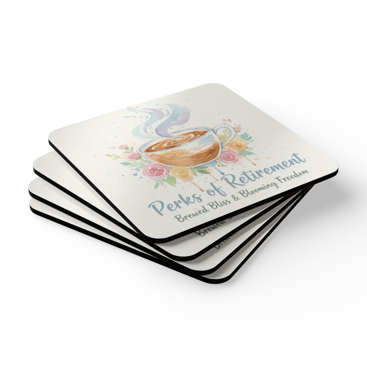 Perks of Retirement Brewed Bliss Blooming Freedom Coasters