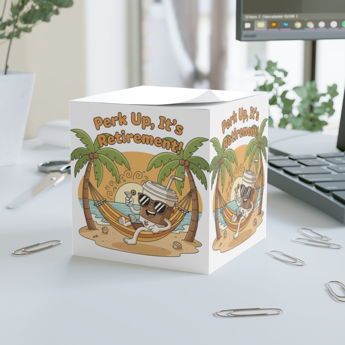Perk Up It's Retirement Cartoon Scene on Sandbox