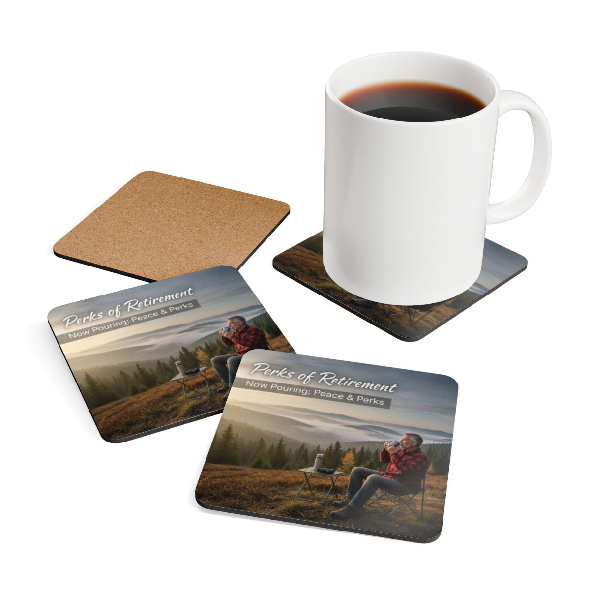 Perks of Retirement Now Pouring Peace Coaster Set