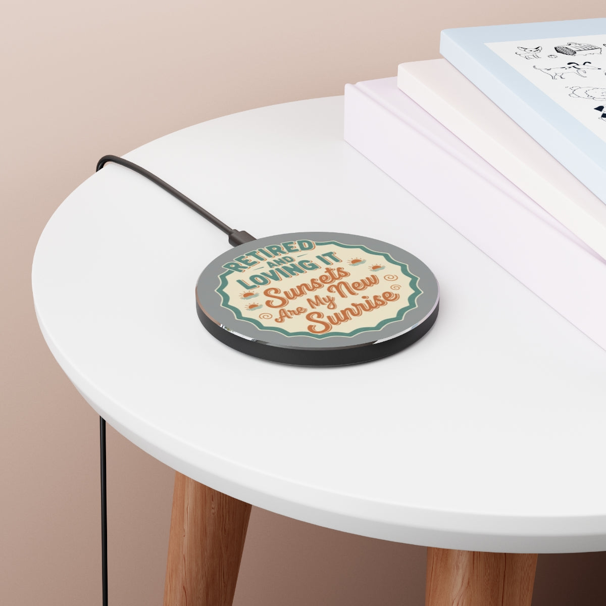 Retired And Loving It Sunsets Are My New Sunrise | Gift | Personalized Retirement Scene Graphic Phone Stand or Phone Charger - Retiree Gifts Retirement Party