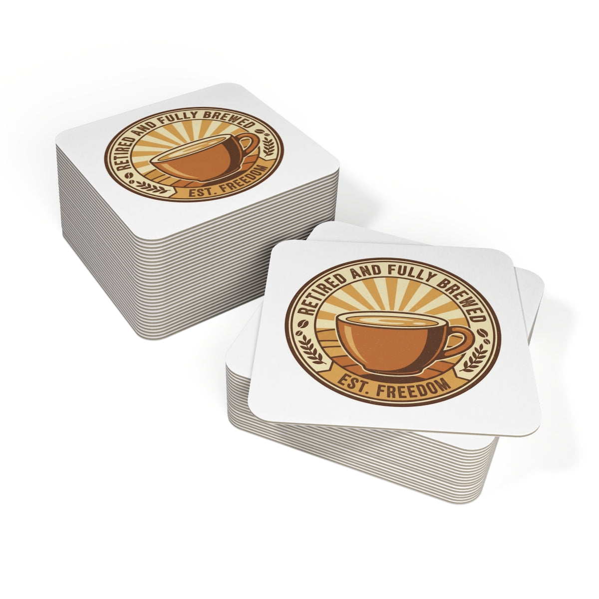 Retired and Fully Brewed Coasters with Cafe Theme