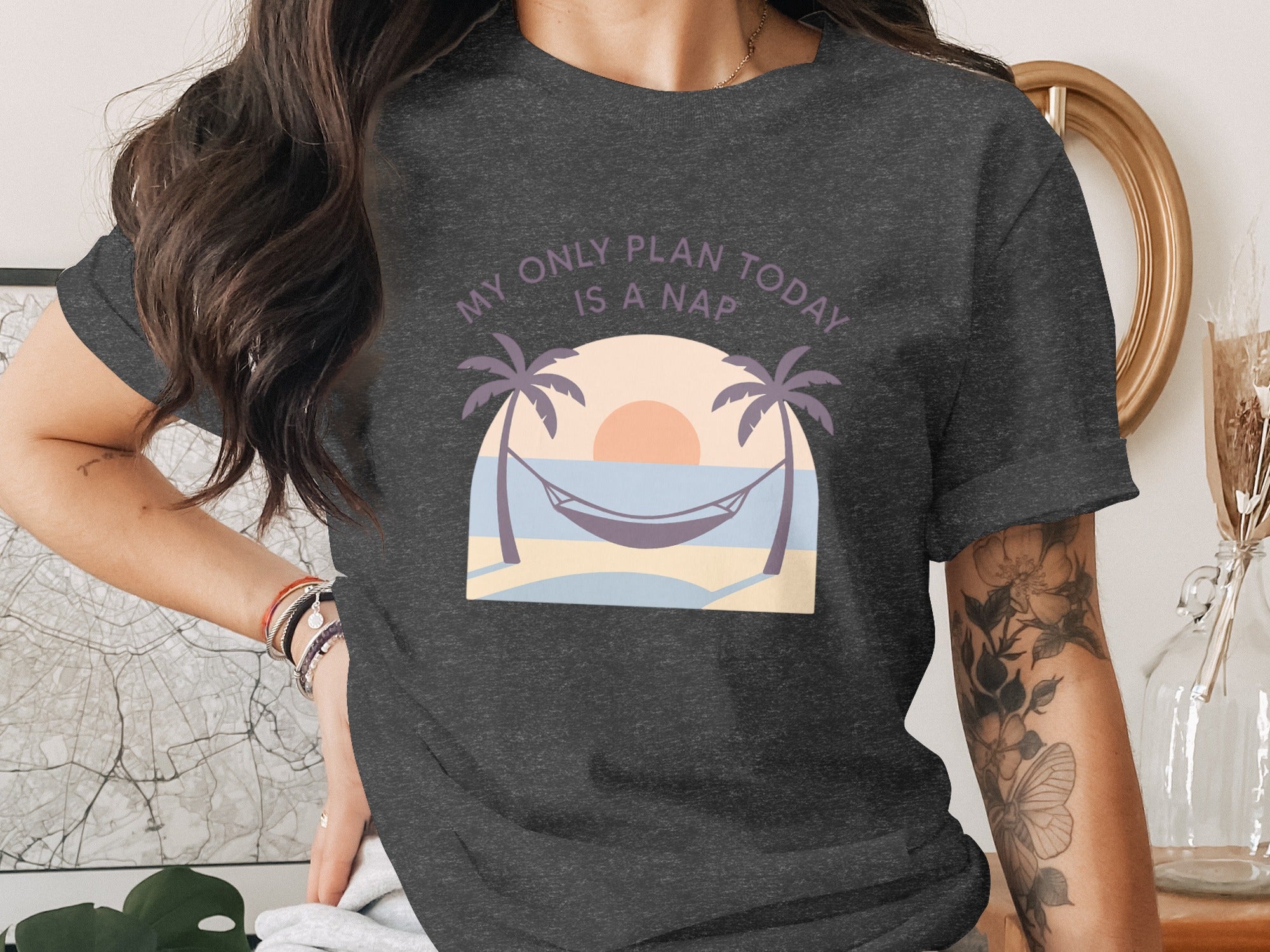 My Only Plan Today Is A Nap | Perfect Gift for Retirees | Dark Heaterh Color Bella T-Shirts - Retiree Gifts Retirement Party