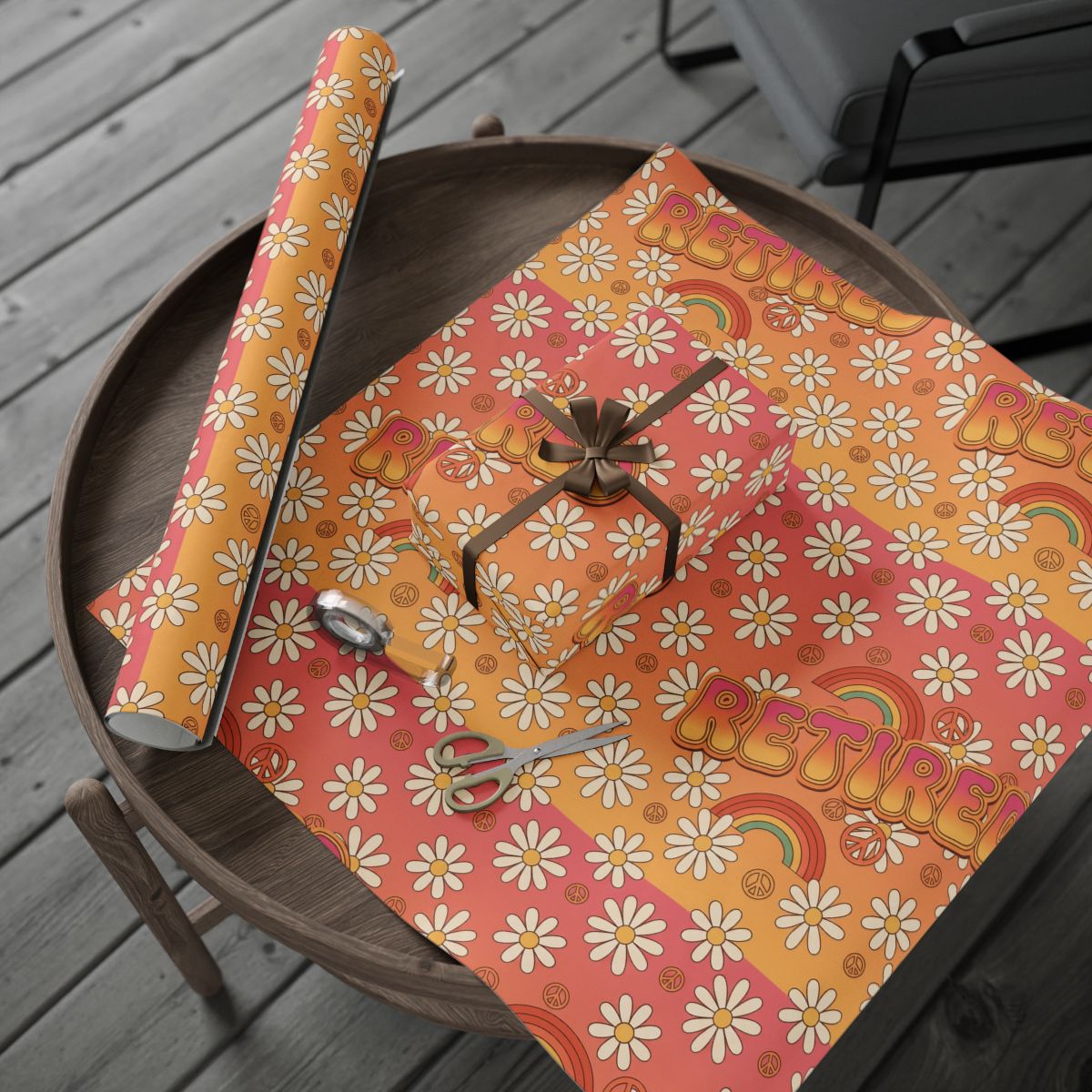 Retro Floral Retirement Wrapping Paper Product