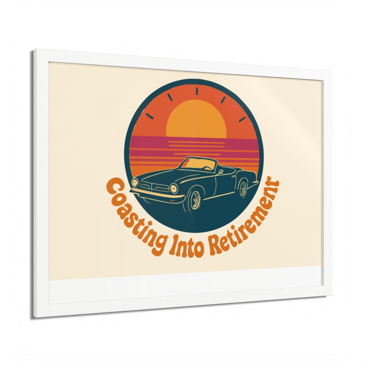 Coasting Into Retirement Classic Car Retro Scene Framed Art Posters - Retiree Gifts Retirement Party