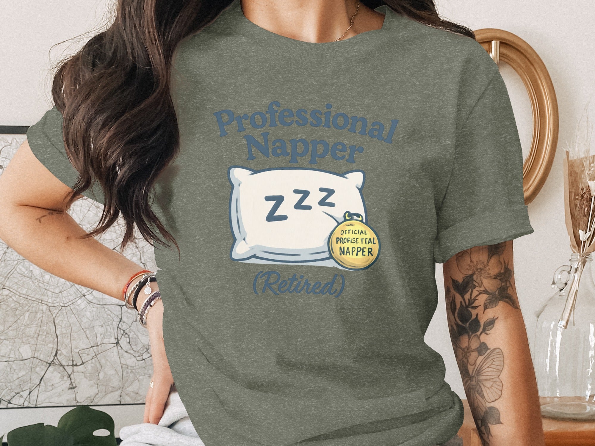 Professional Napper Retired T-Shirt | Official Profistial Napper | Dark Heaterh Color Bella T-Shirts - Retiree Gifts Retirement Party