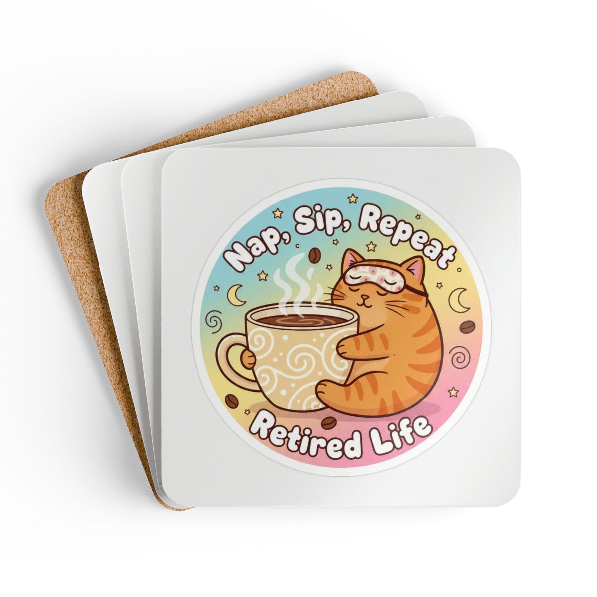 Nap Sip Repeat Retired Life Cute Cat Coaster Set