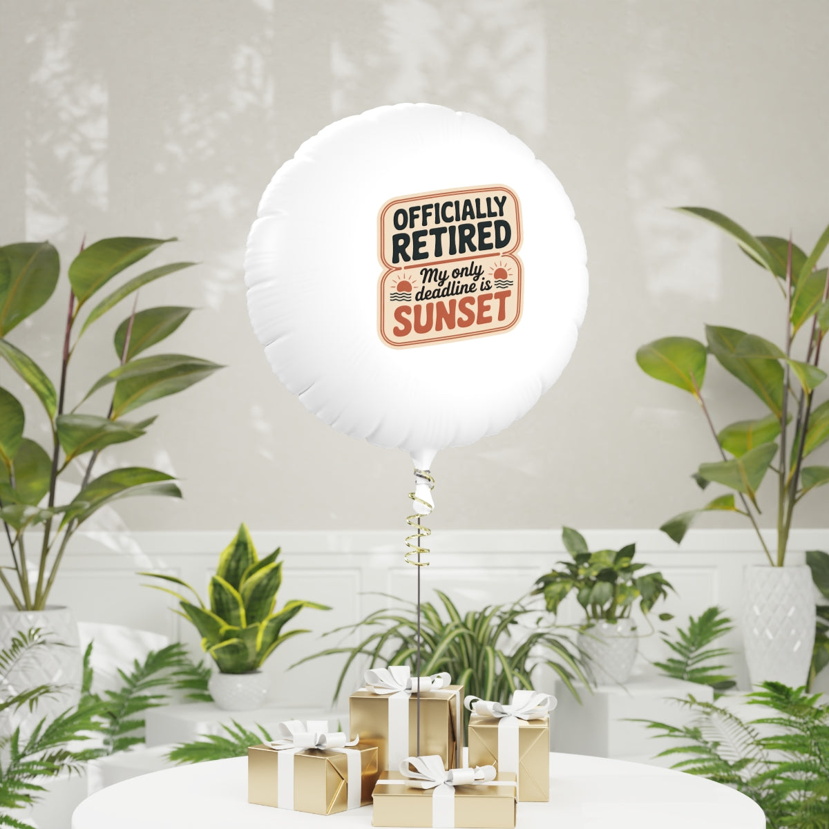 Officially Retired My Only Deadline Is Sunset 22in or 11in Mylar Ballons - Retiree Gifts Retirement Party