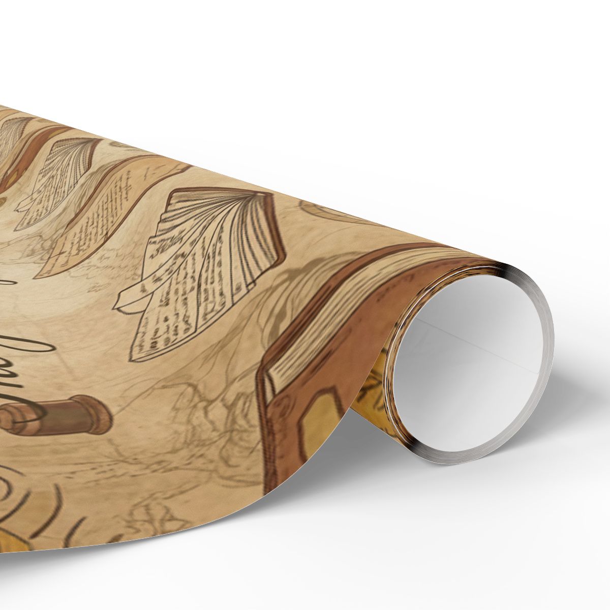Vintage Book Pages and Scroll Design Wrapping Paper