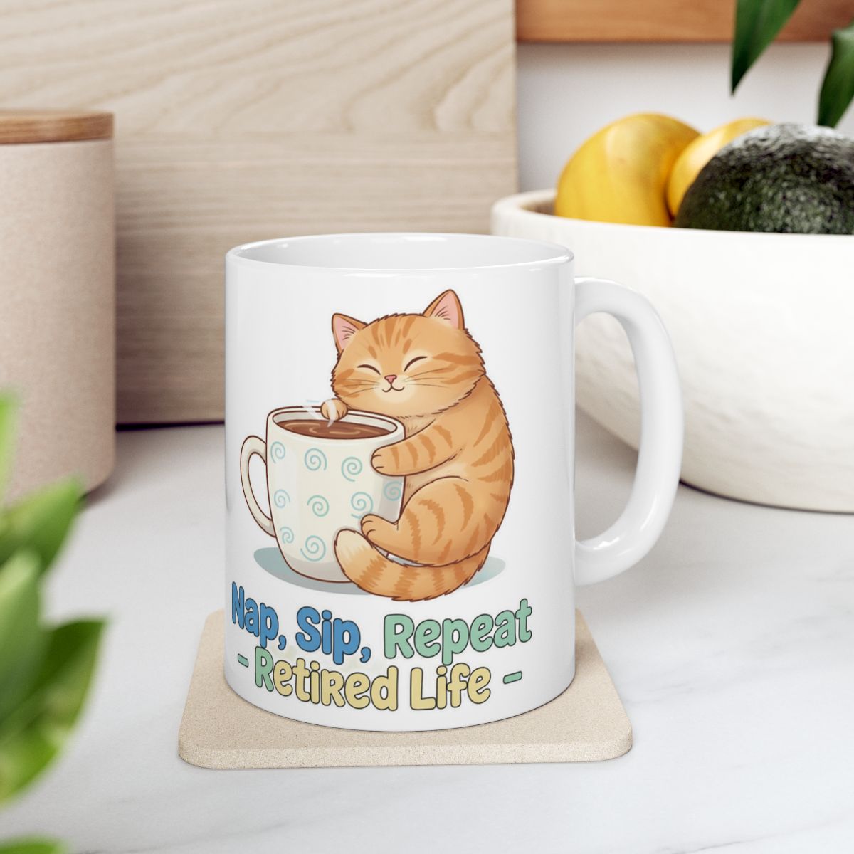 Nap Sip Repeat Retired Life Cat Mug