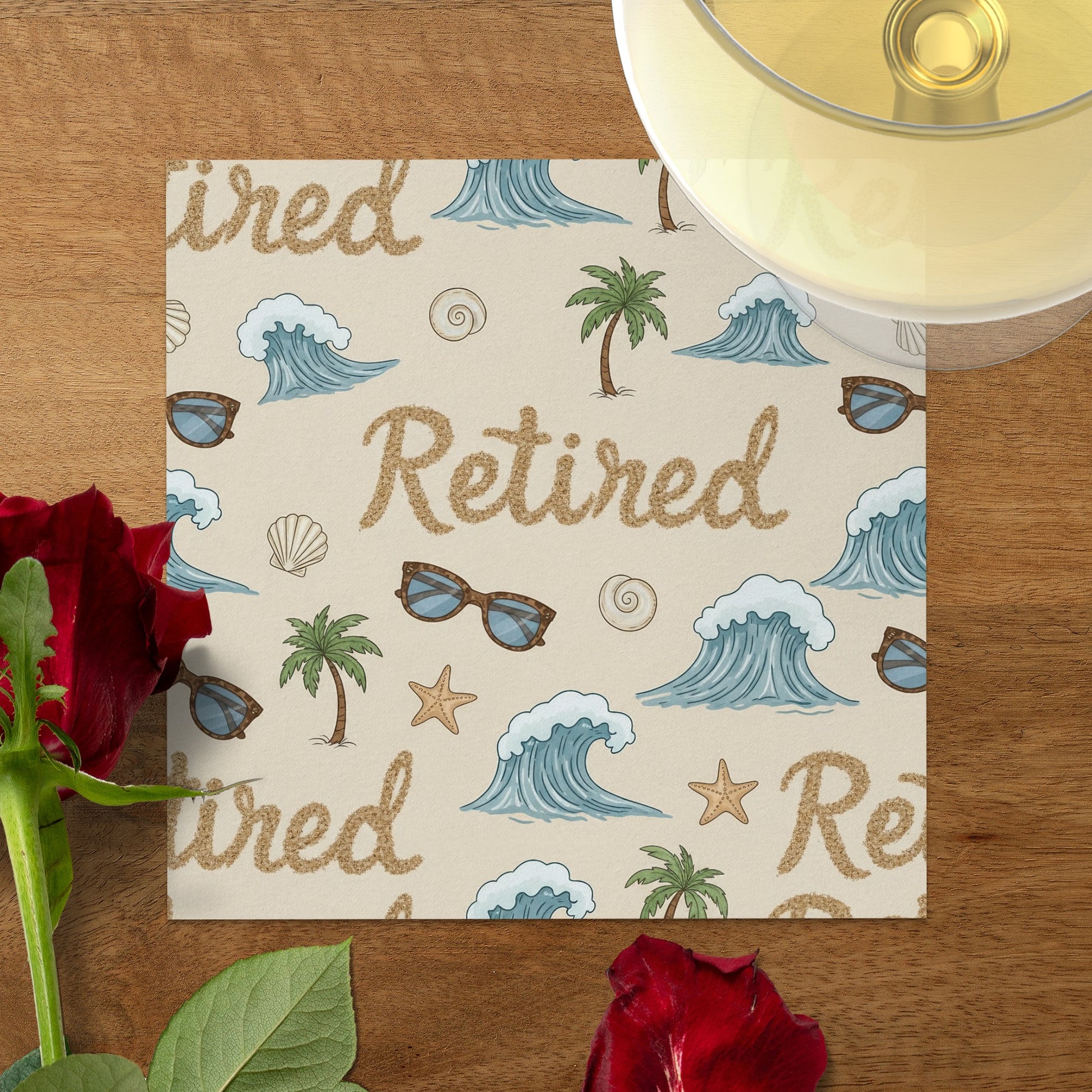 Retired Themed Greeting Card with Tropical Design