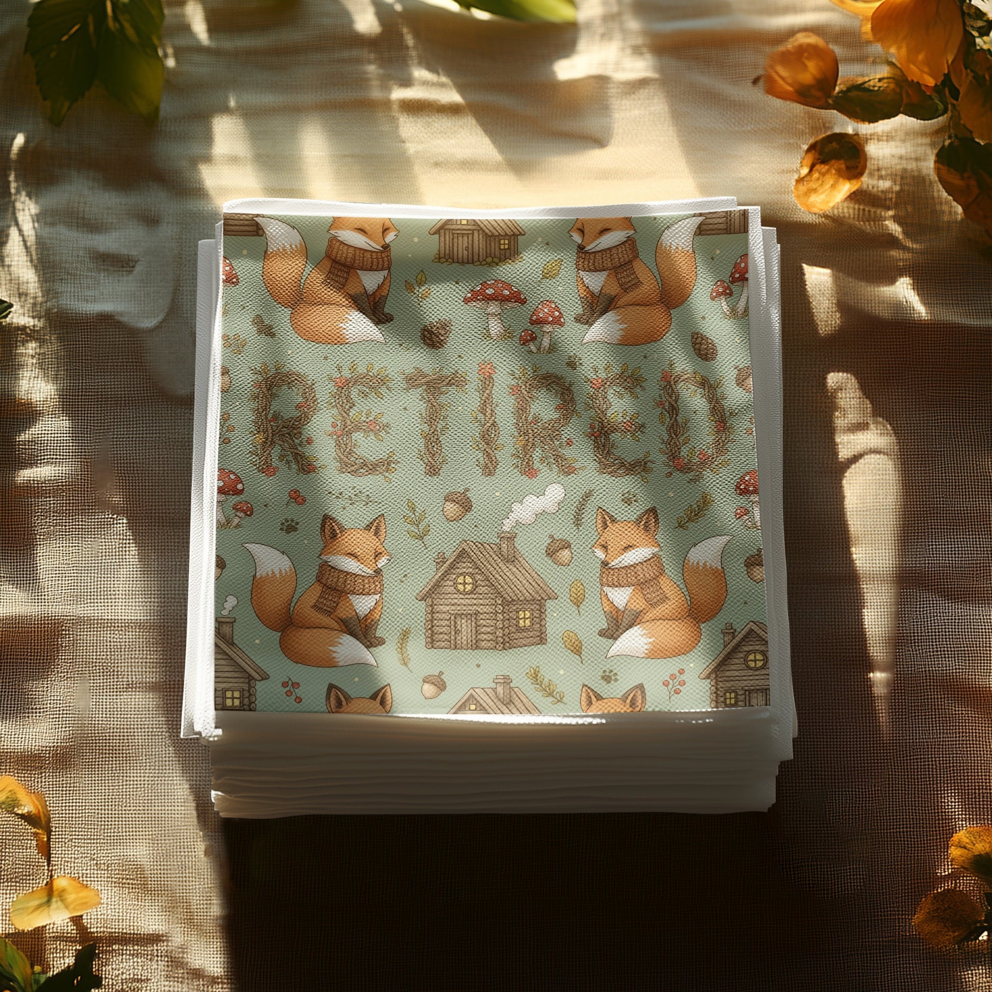 Retired Fox and Cabin Themed Decorative Paper