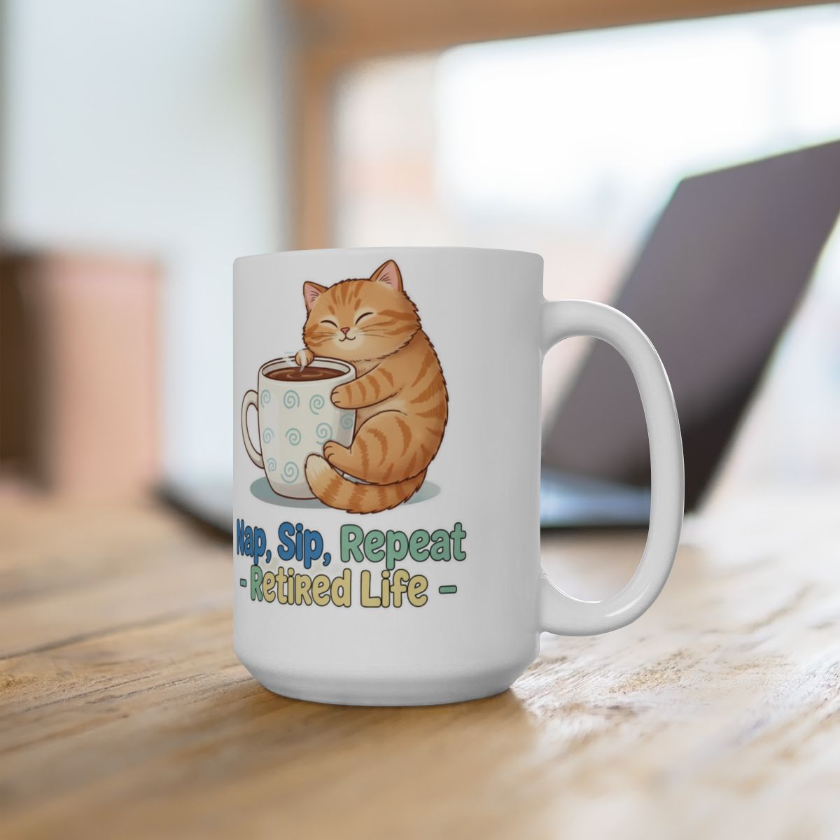 Nap Sip Repeat Retired Life Cat Mug