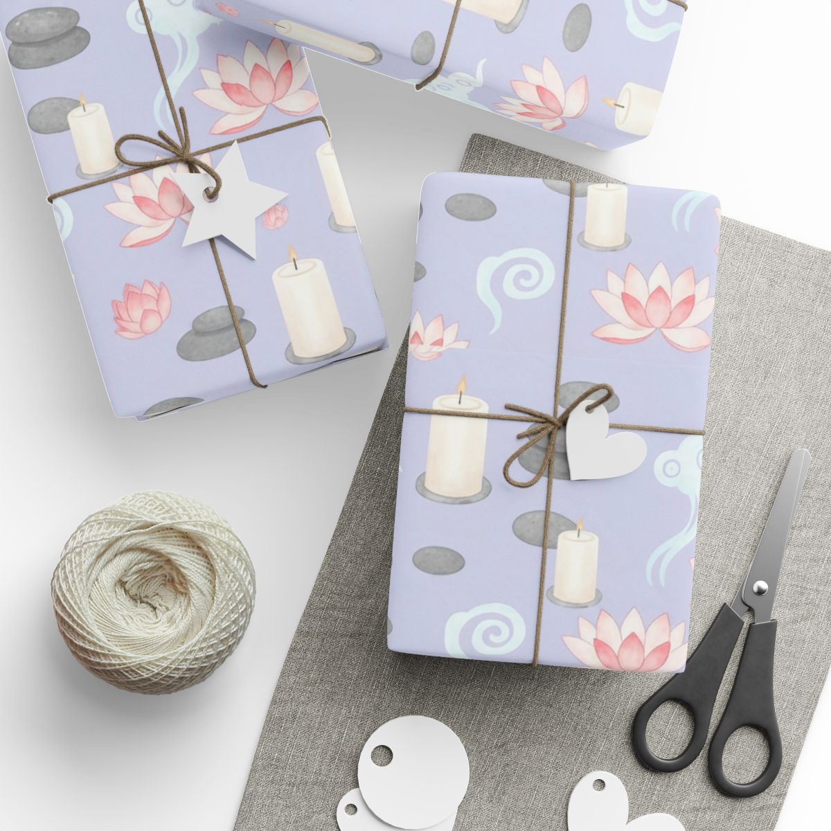 Pastel Lotus and Candle Gift Wrapping Paper Sheets