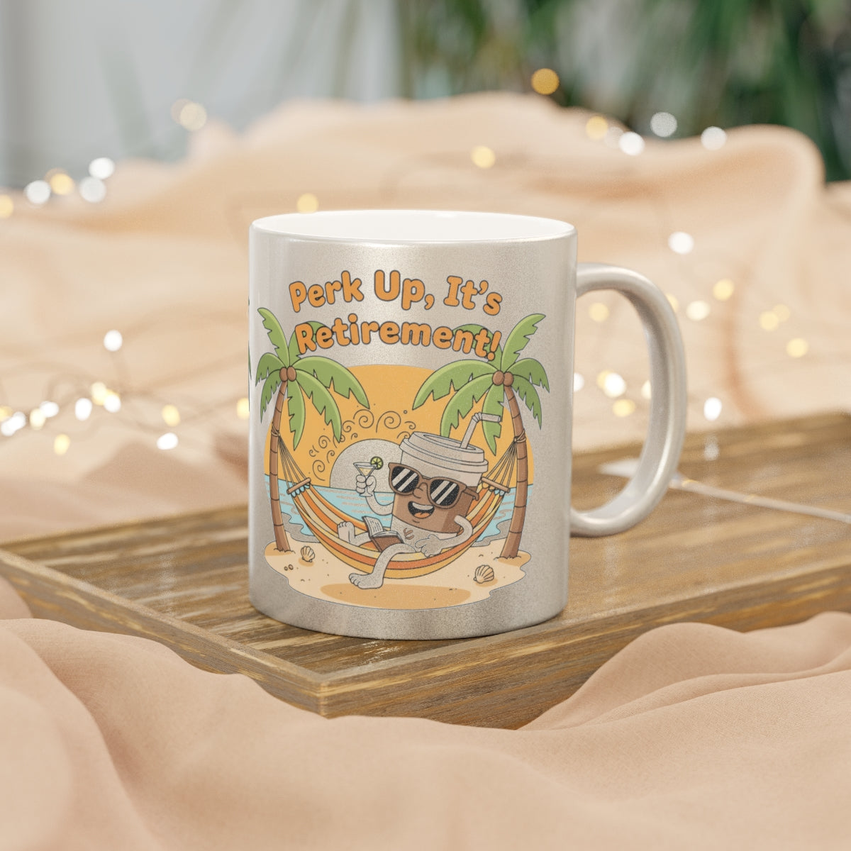 Perk Up It's Retirement Theme with Tropical Scene Mug
