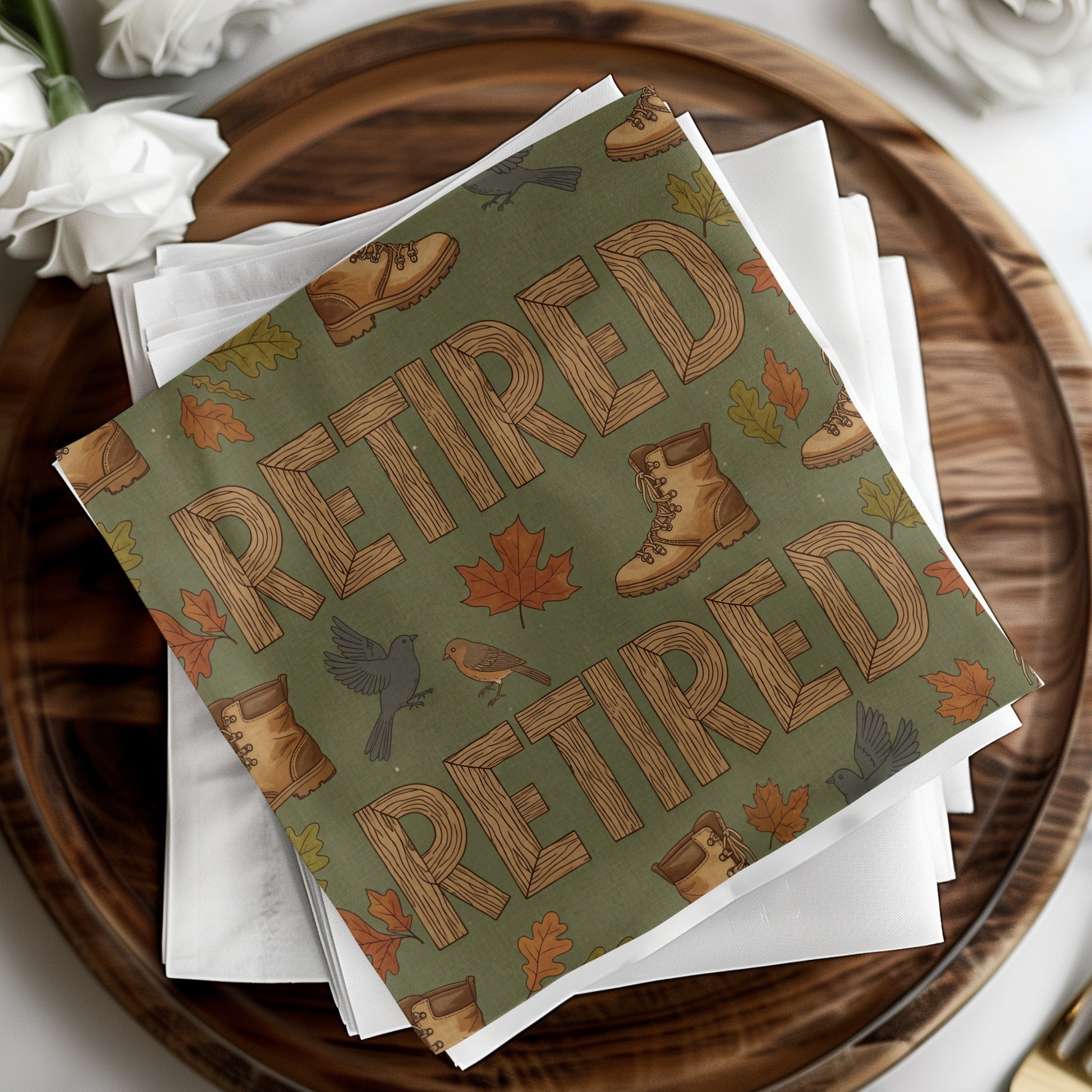 Retired Boots Leaves Pattern Landscape Print Décor