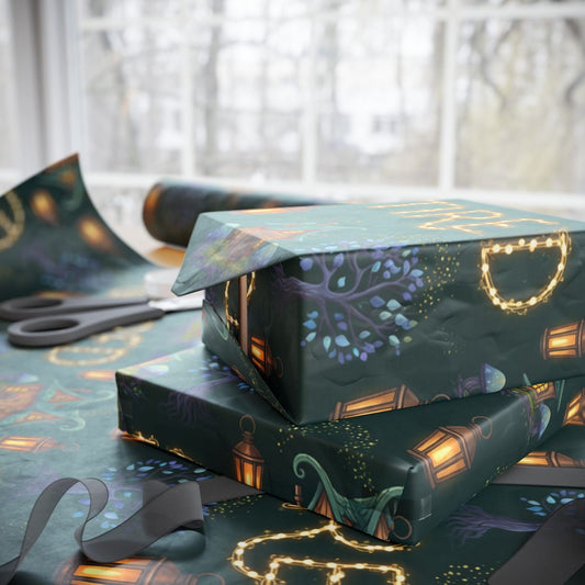 Beautiful Dark Fantasy Gift Wrapping Paper with Lanterns