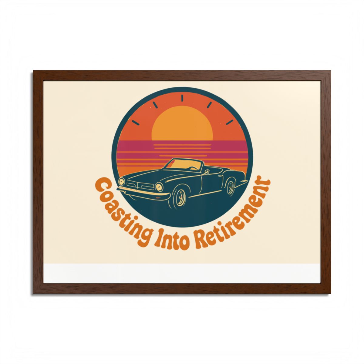 Coasting Into Retirement Classic Car Retro Scene Framed Art Posters - Retiree Gifts Retirement Party