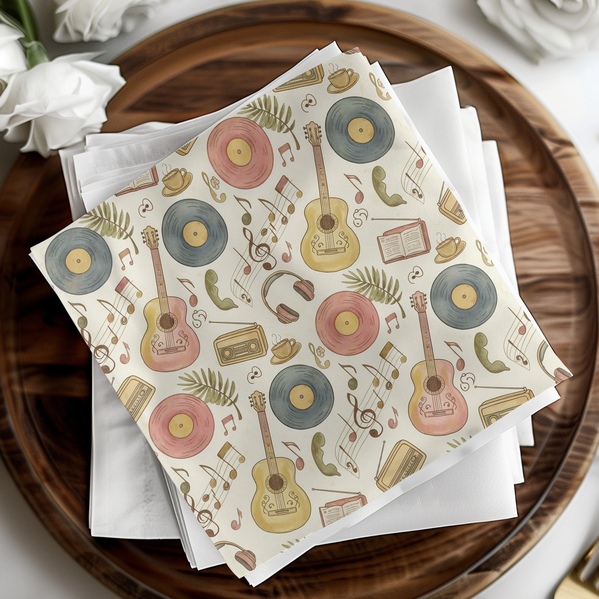 Vintage Music-Themed Decorative Napkin Set
