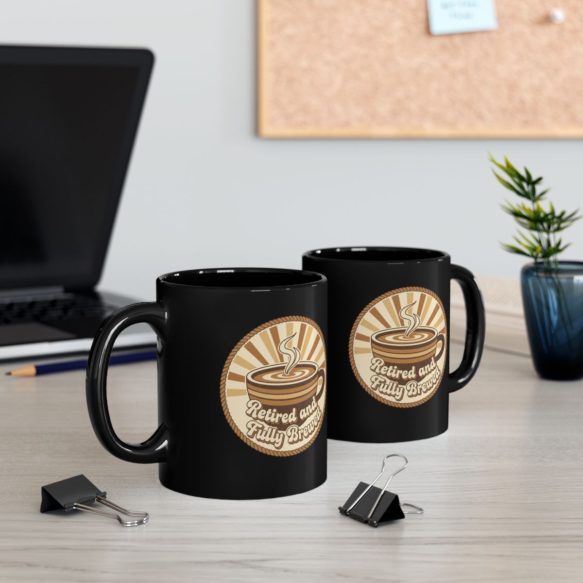 Retired and Fully Brewed Coffee Mug Set for Office Desk