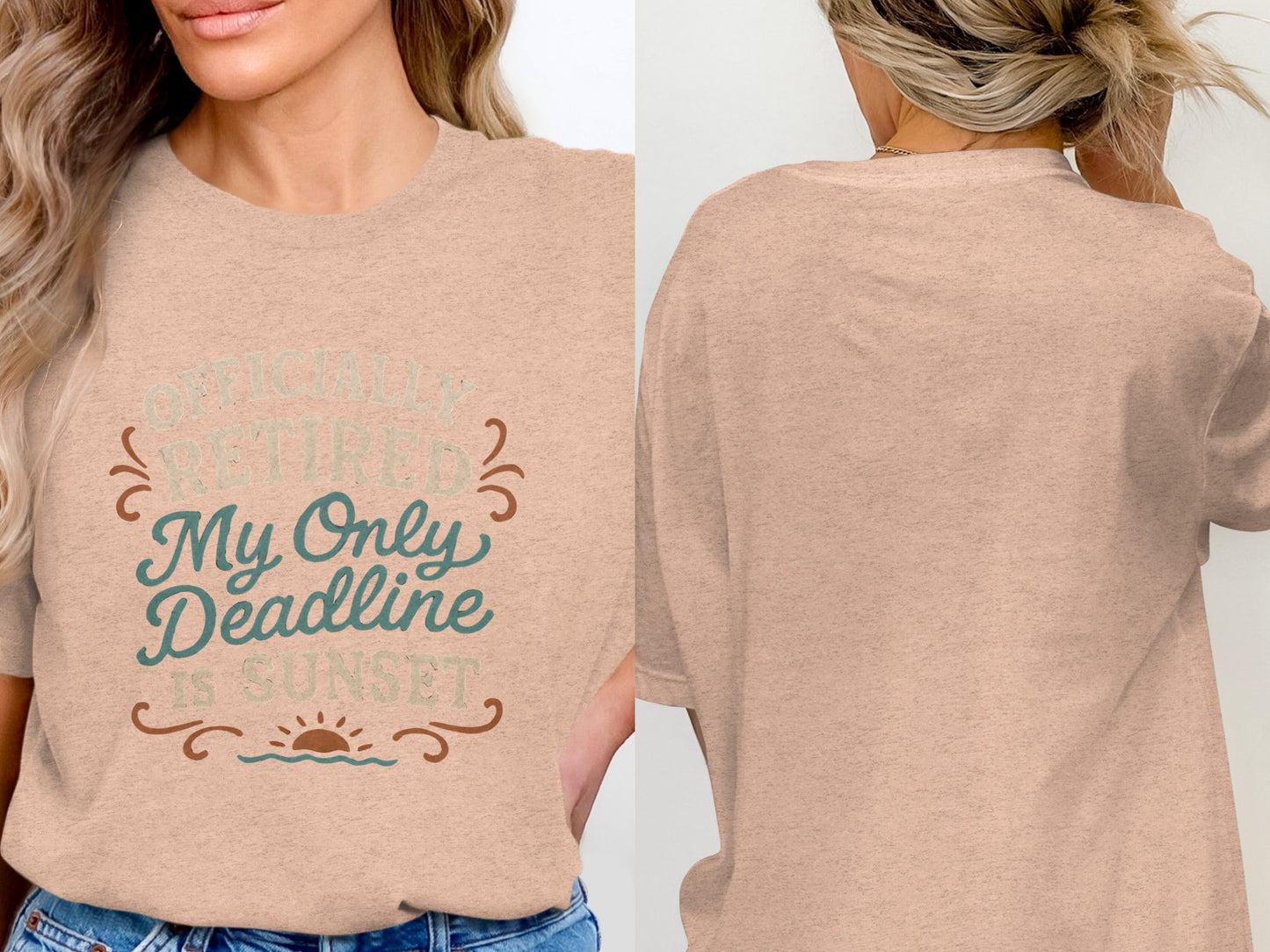 Officially Retired Deadline Sunset | Retirement Gifts | Soft Color Bella T-Shirts - Retiree Gifts Retirement Party