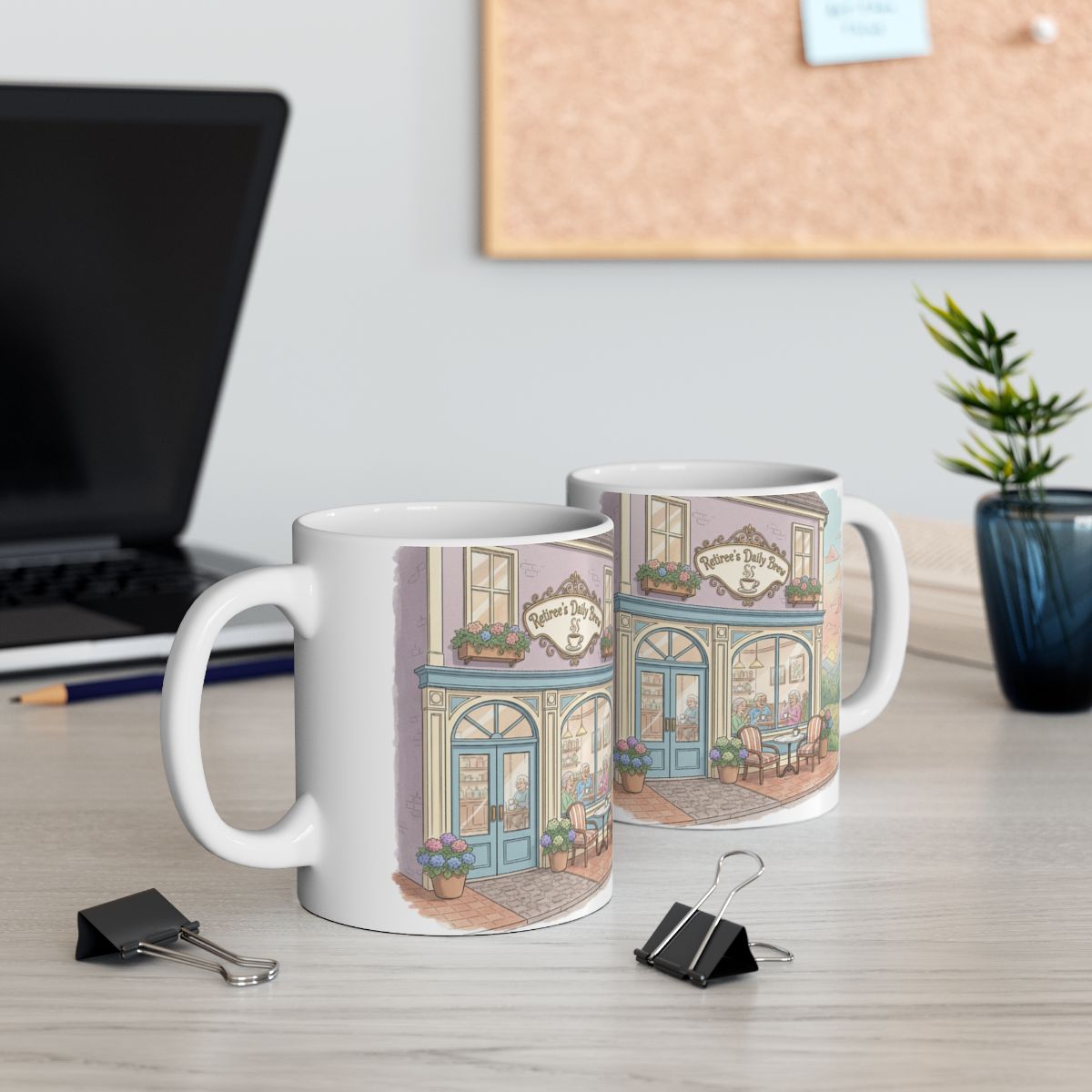 Elegant Vintage Style Coffee Shop Illustration Mug