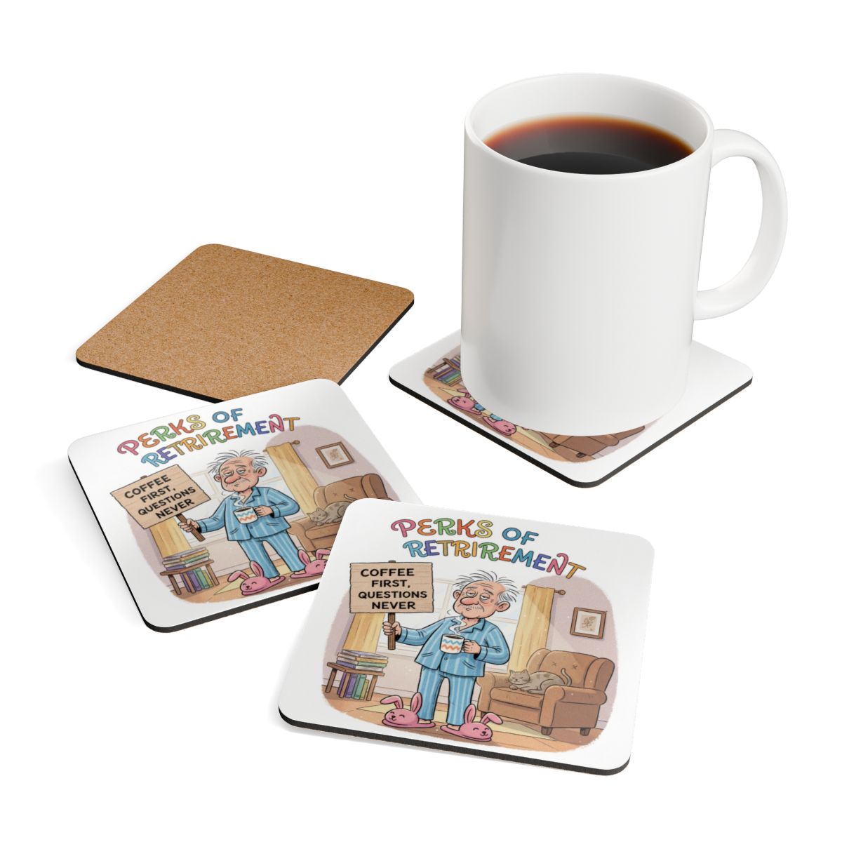 Perks of Retirement Humorous Coffee Coaster Set