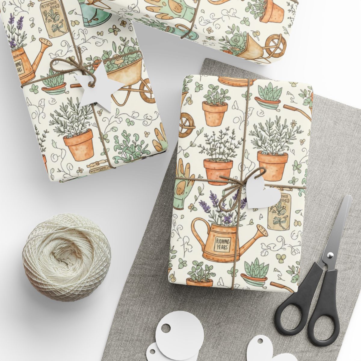Cute Vintage Gardening Pot Design Wrapping Paper