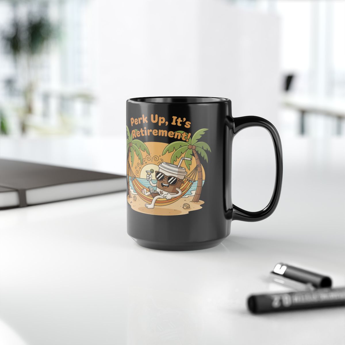 Perk Up It's Retirement Coffee Mug with Fun Beach Design