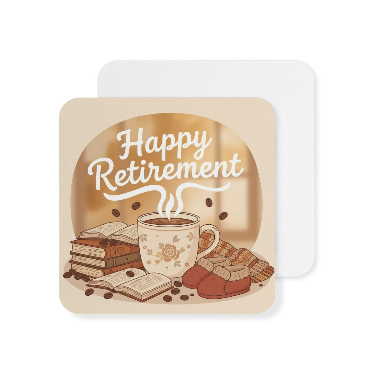 Happy Retirement Coffee Books and Pastries Coasters