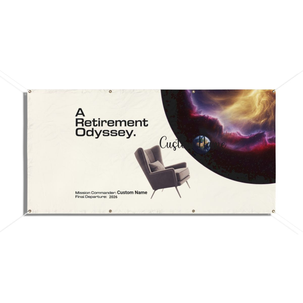A Retirement Odyssey Mission Commander Final Departure Vinyl Banner or Yard Sign - Retiree Gifts Retirement Party