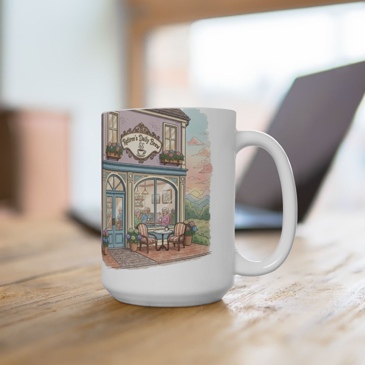 Whimsical Coffee Shop Illustration Ceramic Mug