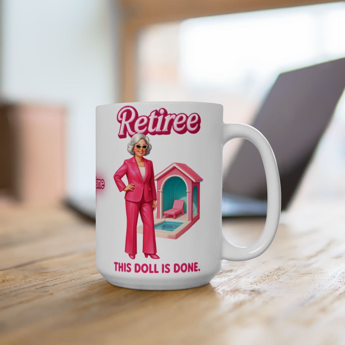 Retiree Doll Mug Cute Pink Fun Retirement Gift