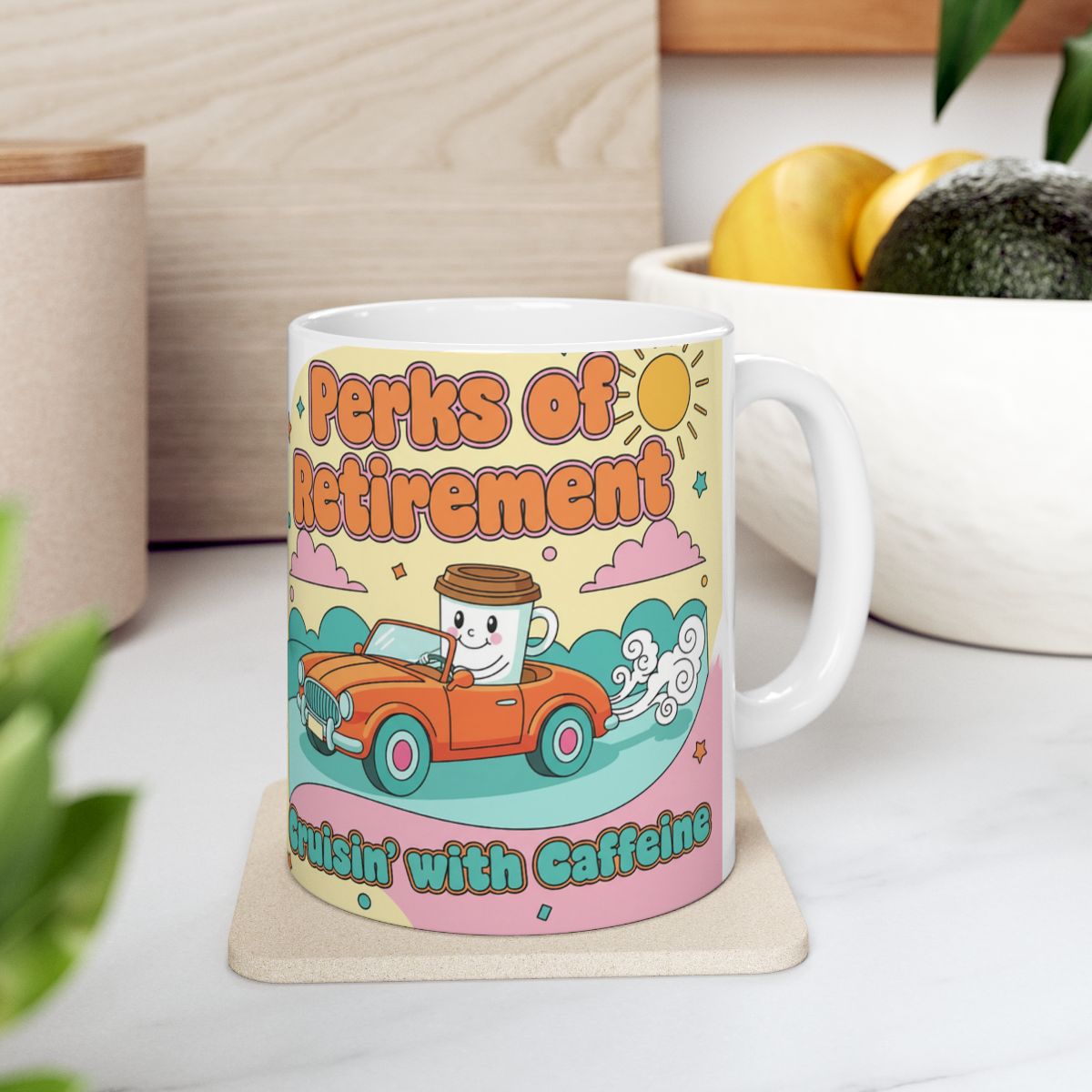 Perks of Retirement Cruisin' with Caffeine Mug