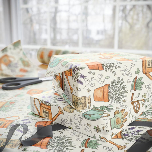Gardening Tools and Plants Themed Wrapping Paper
