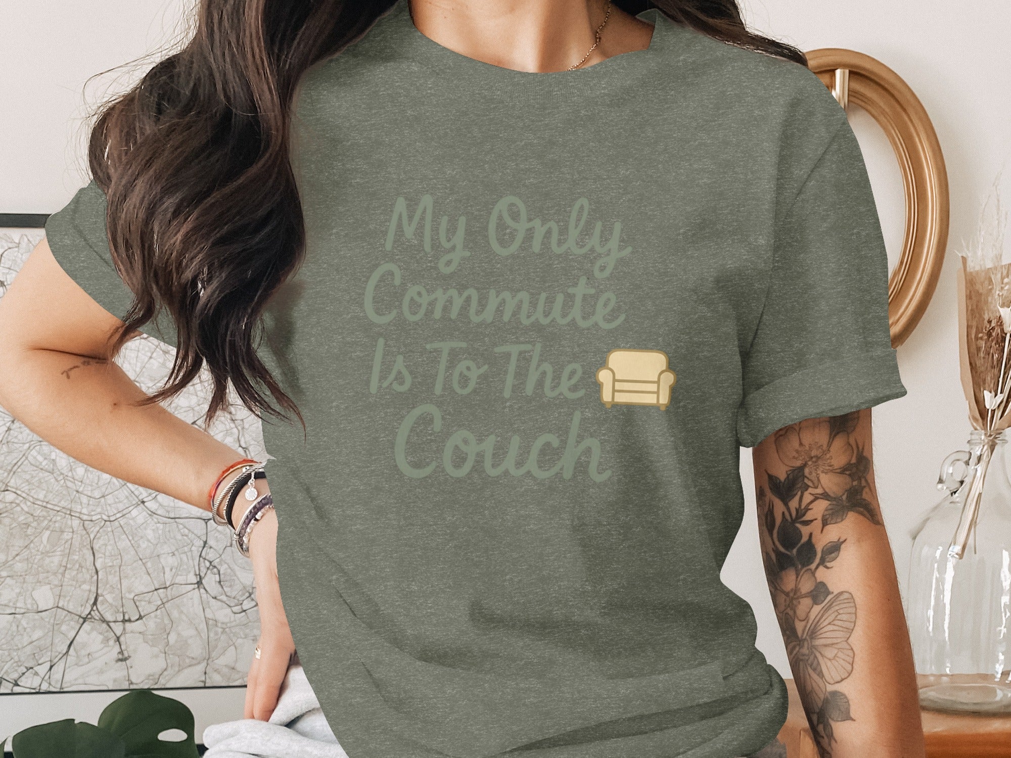 My Only Commute Is To The Couch | Dark Heather Color Bella T-Shirts - Retiree Gifts Retirement Party