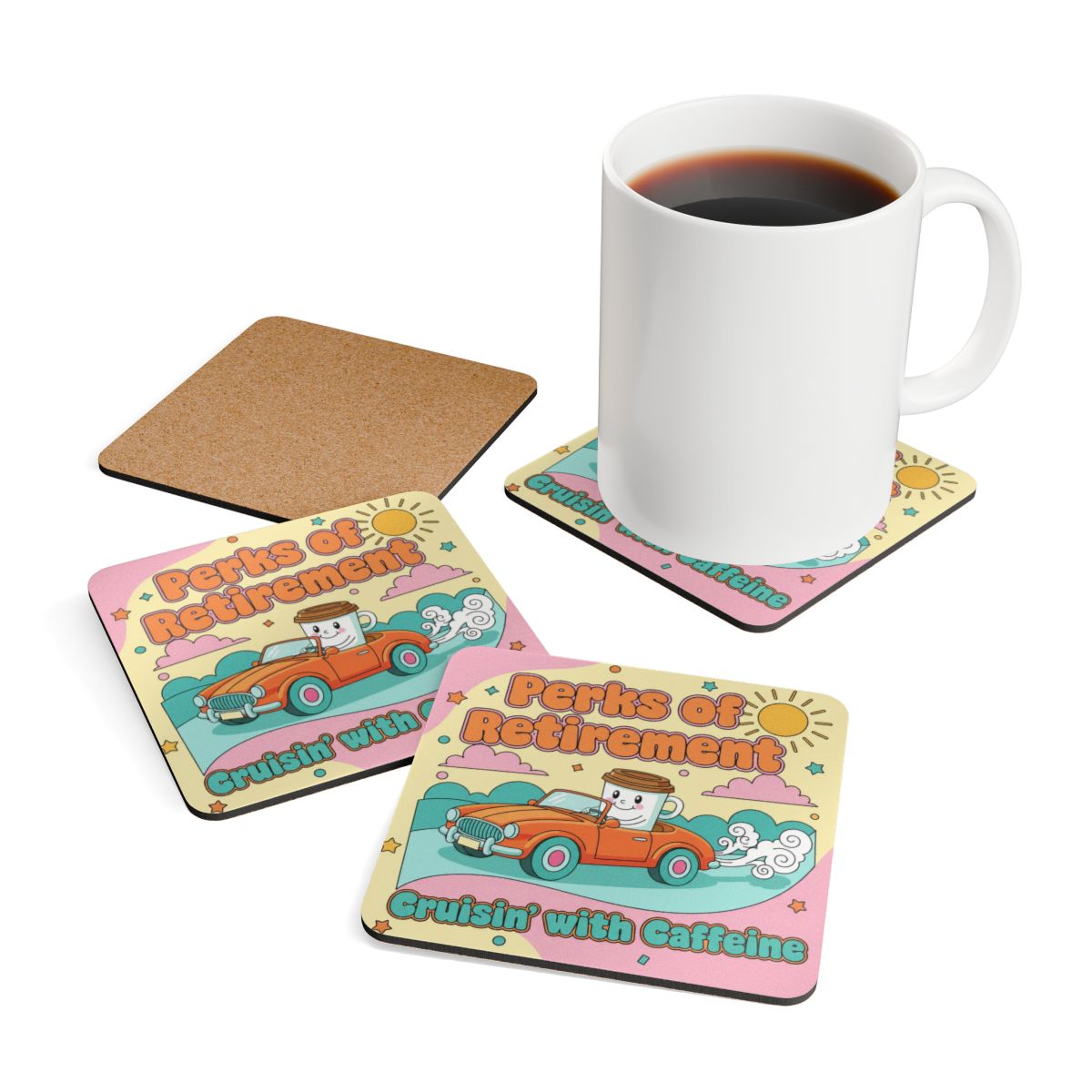 Perks Of Retirement Cruisin' With Caffeine Coaster Set