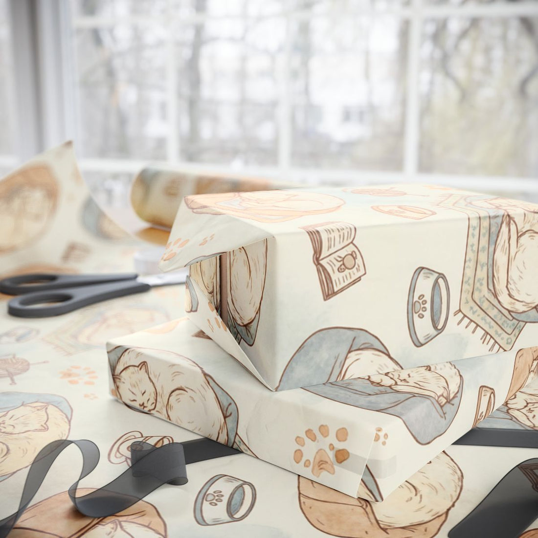 Cozy Cat Pattern Wrapping Paper for Unique Gifts