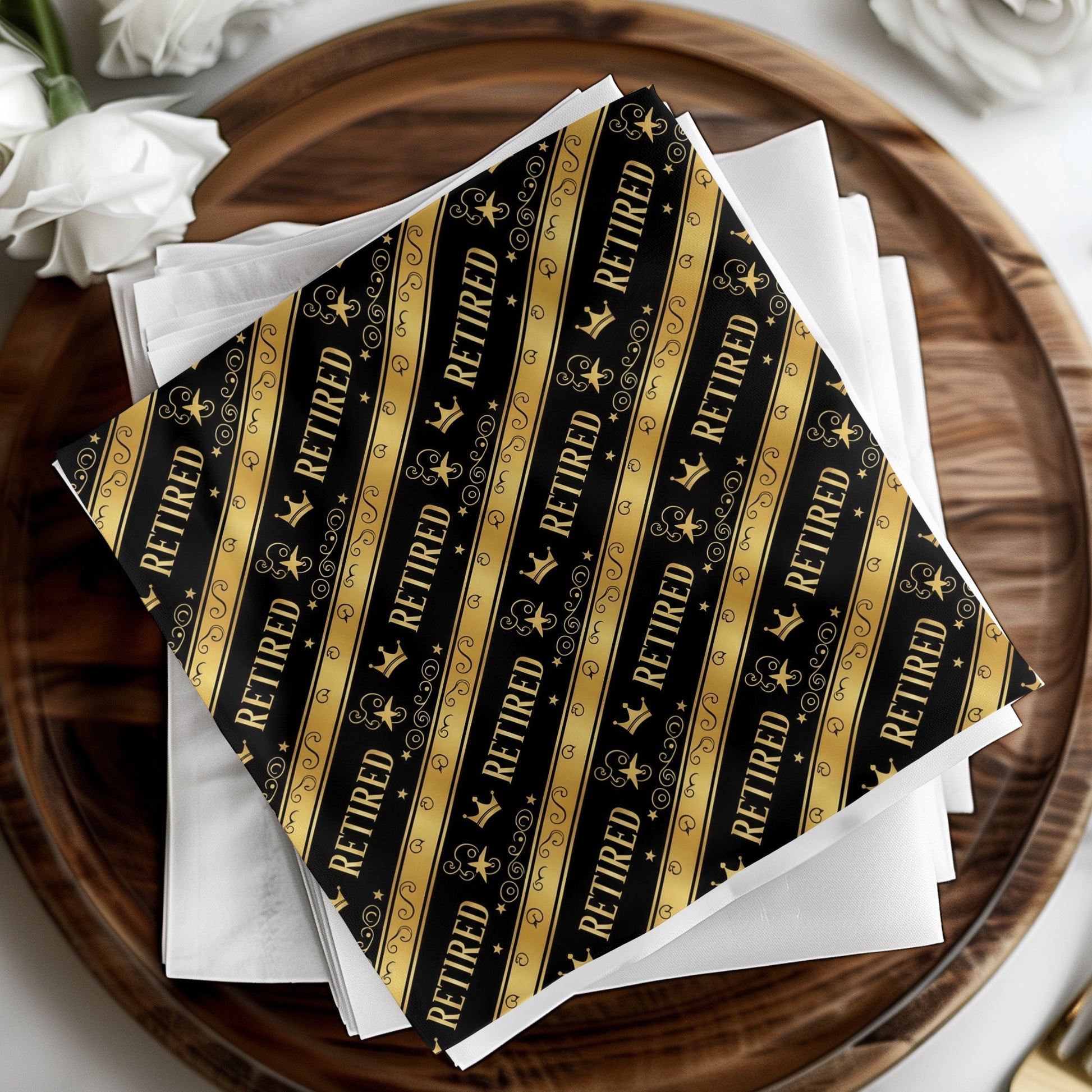 Black and Gold Retired Theme Party Napkins product