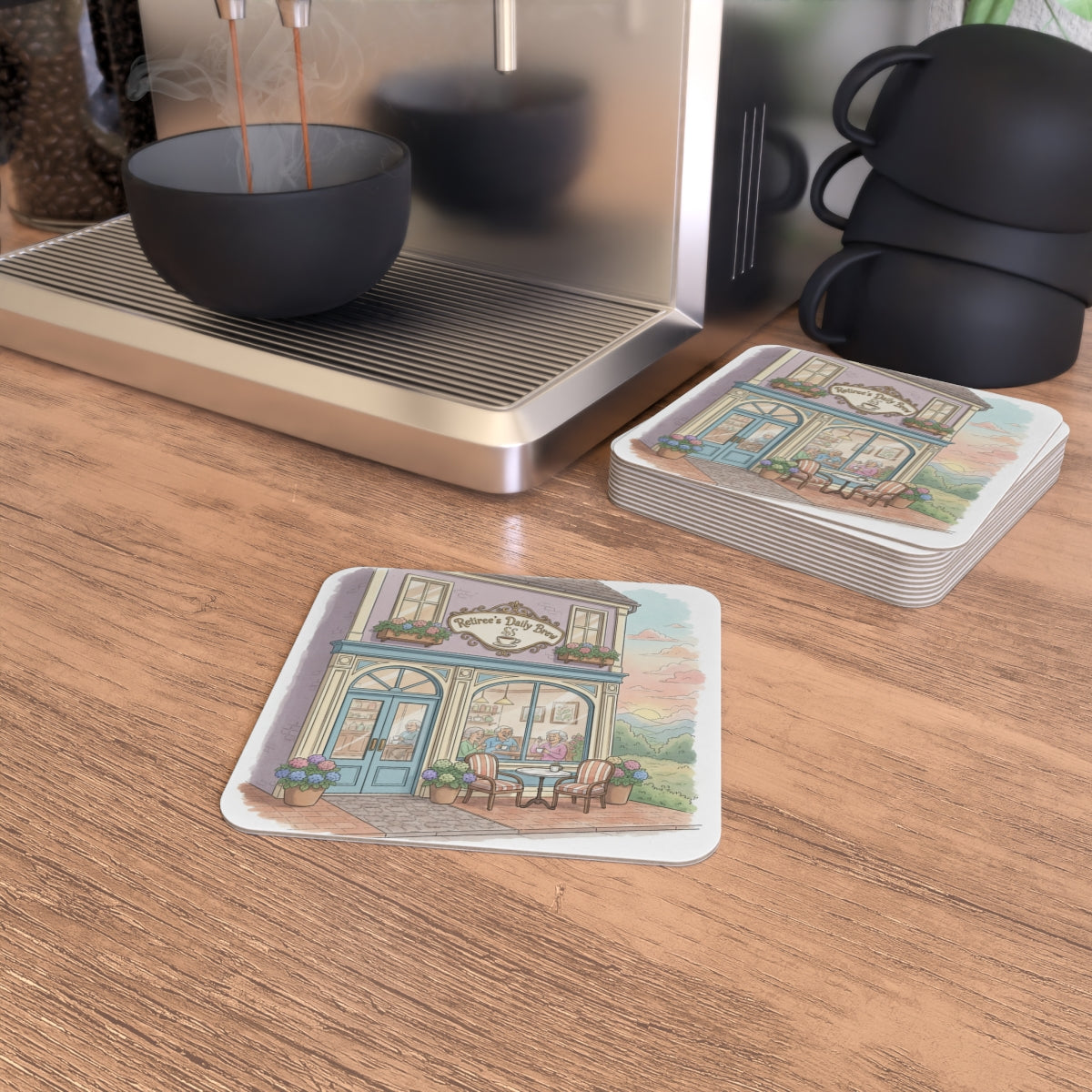 Charming Coffee Shop Illustration Drink Coasters