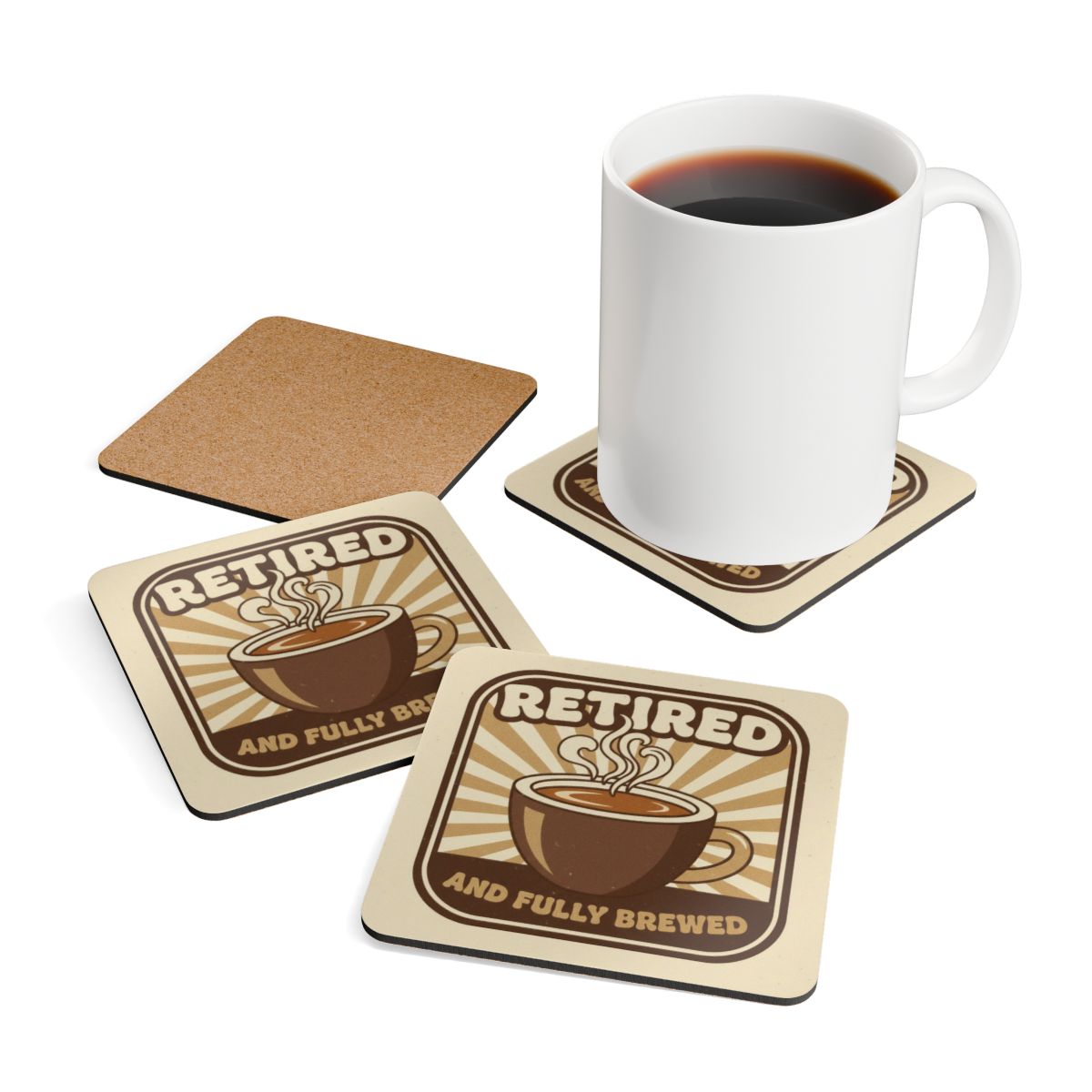 Retired And Fully Brewed Design Coffee Coasters