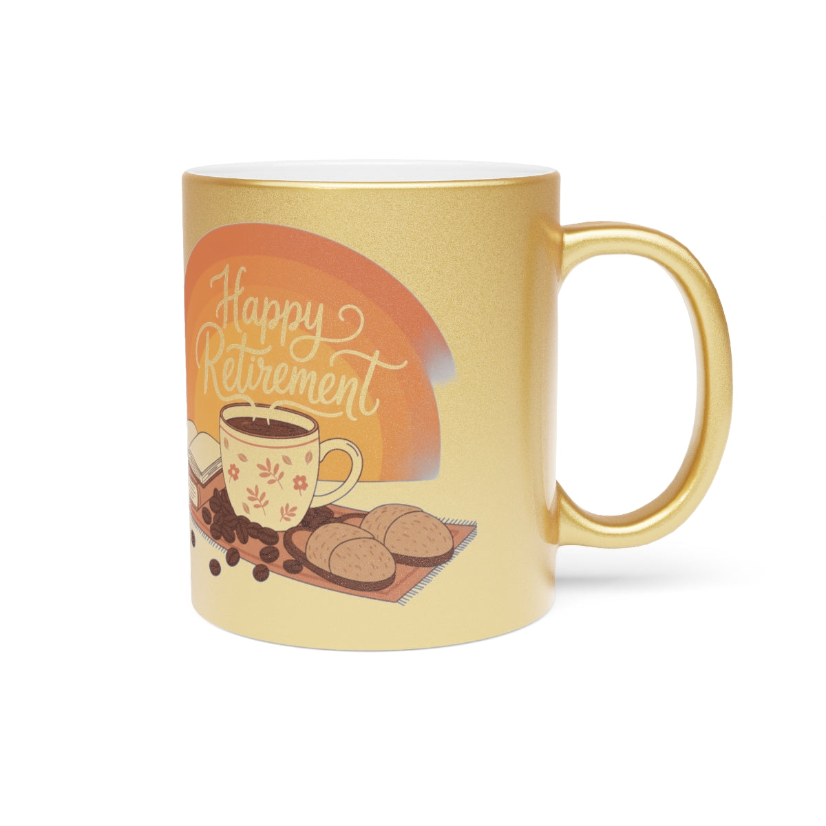 Happy Retirement Mug with Coffee and Snacks Design