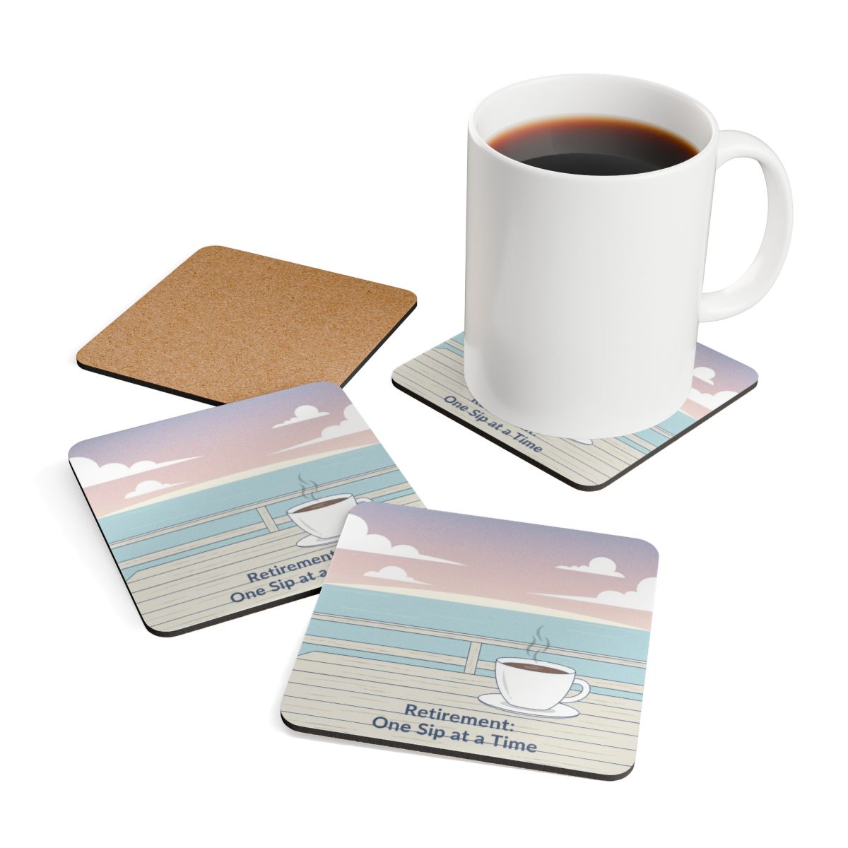 Retirement One Sip at a Time Beach Morning Coasters