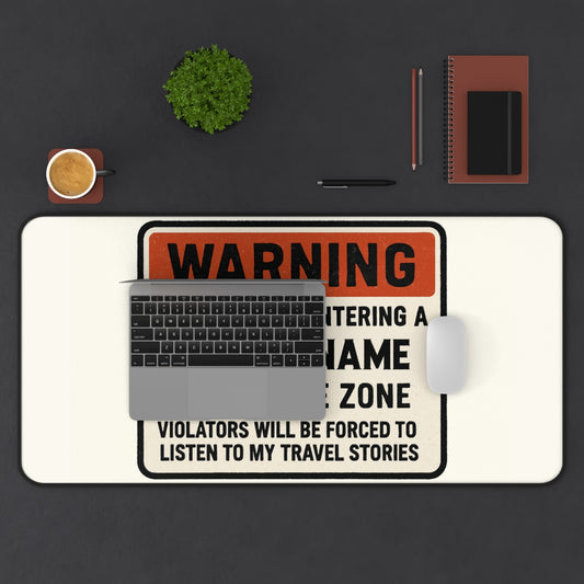 Personalized Retirement Desk Mat / Mouse Pad – “Warning Entering Zone Listen To Stories” - Retiree Gifts Retirement Party